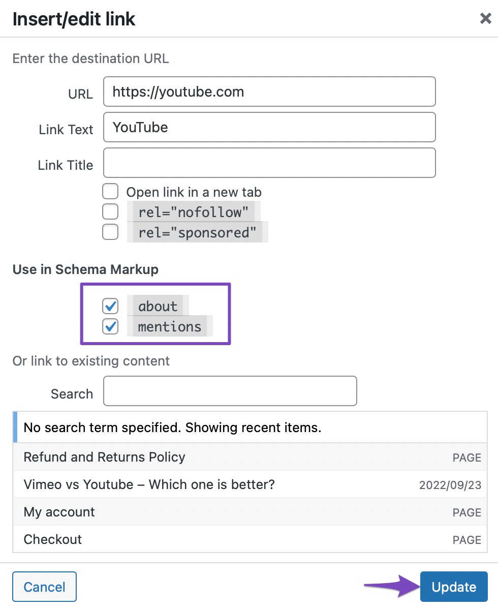 about and mentions